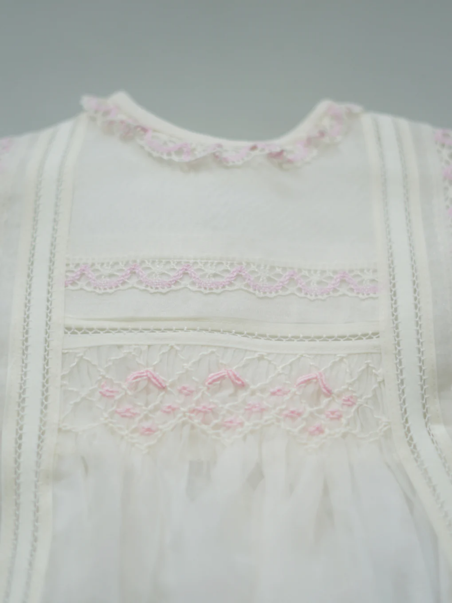 Luxe 2piece Spain Handmade Ivory/Pink Baby Dress