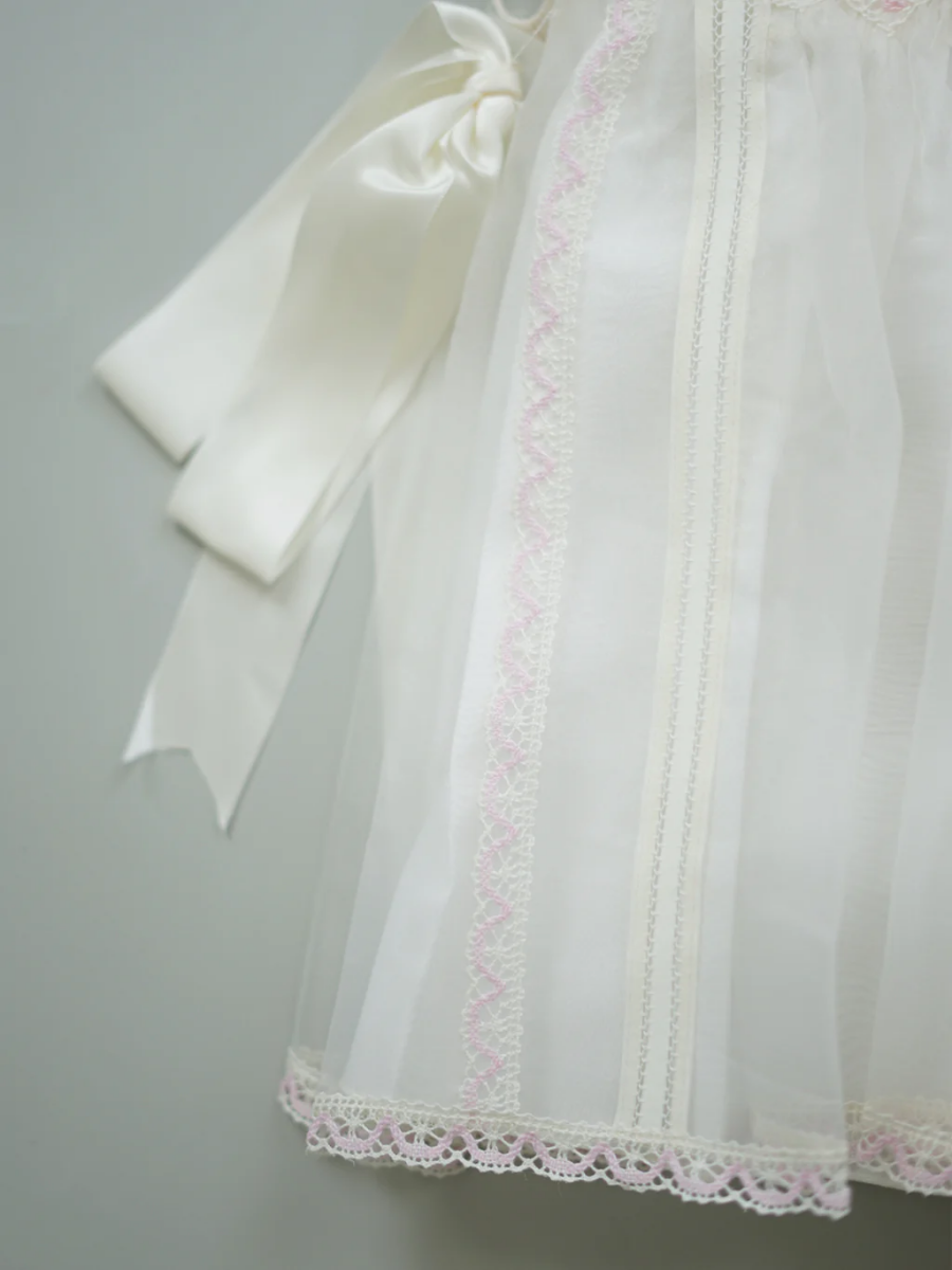 Luxe 2piece Spain Handmade Ivory/Pink Baby Dress