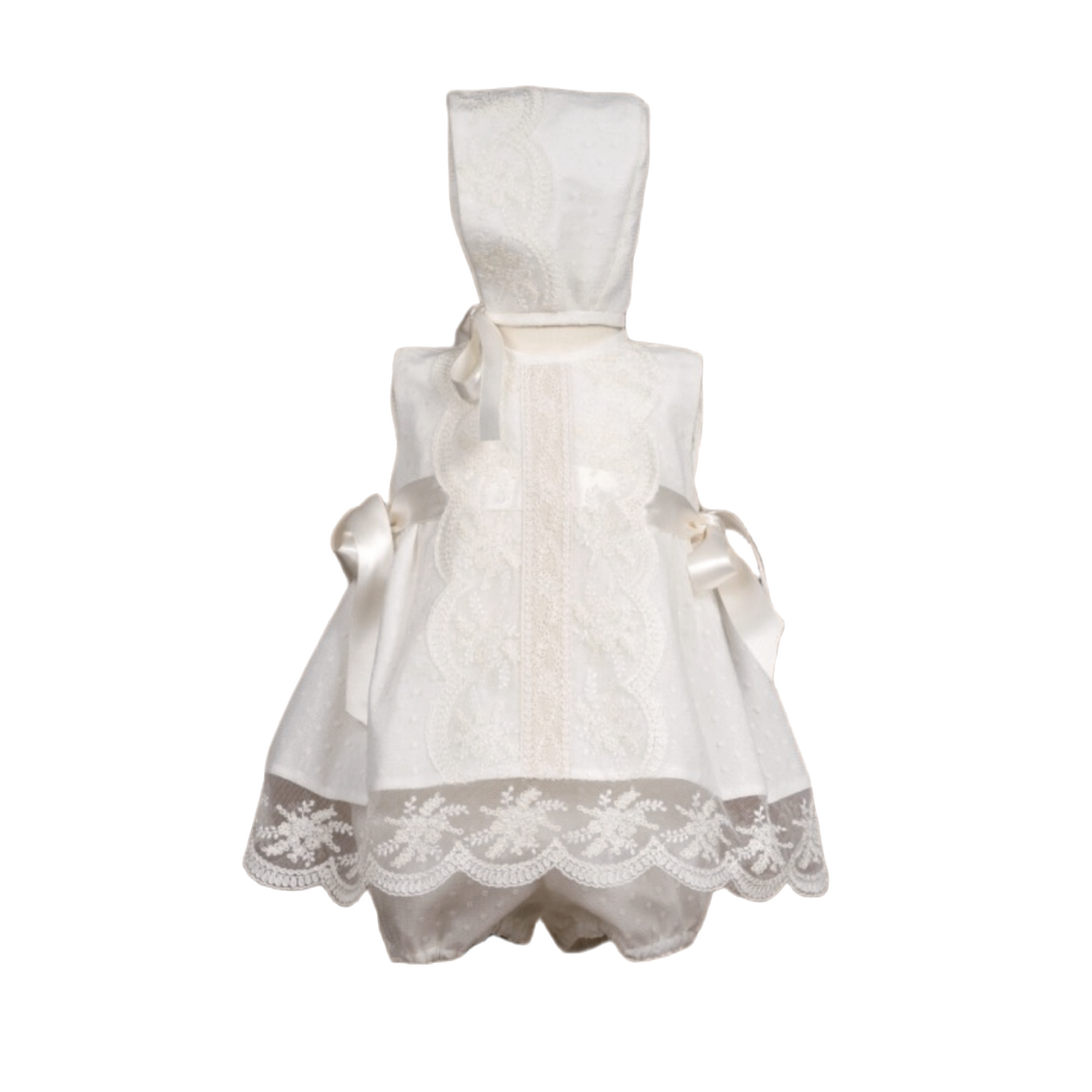 Mikimama tulle with Lace sleeveless Baby Ceremony Dress and Bonnet