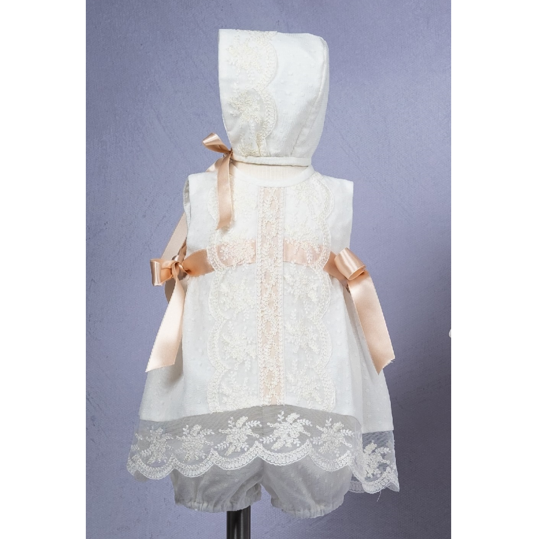 Mikimama tulle with Lace sleeveless Baby Ceremony Dress and Bonnet