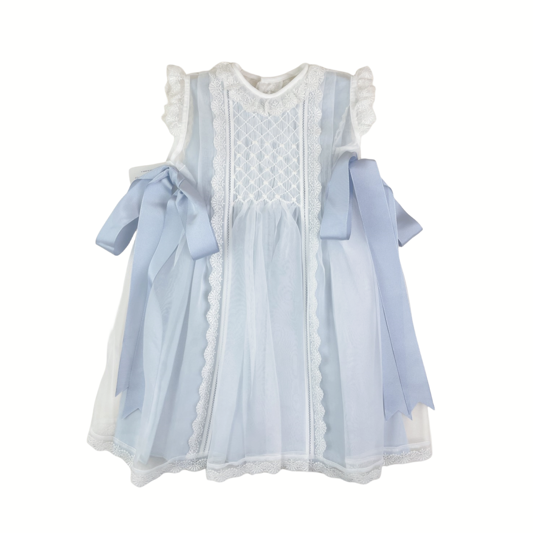 Luxe crystal  2-piece  Handsmocked Blue Baby Dress