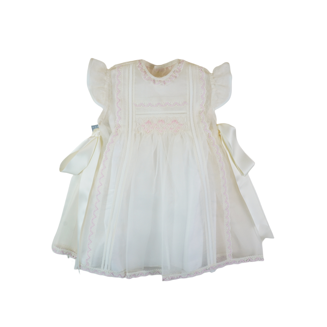Luxe 2piece Spain Handmade Ivory/Pink Baby Dress
