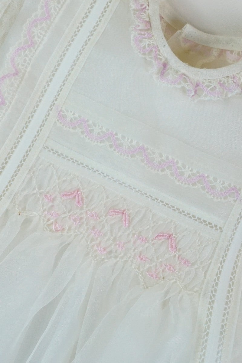 Luxe 2piece Spain Handmade Ivory/Pink Baby Dress