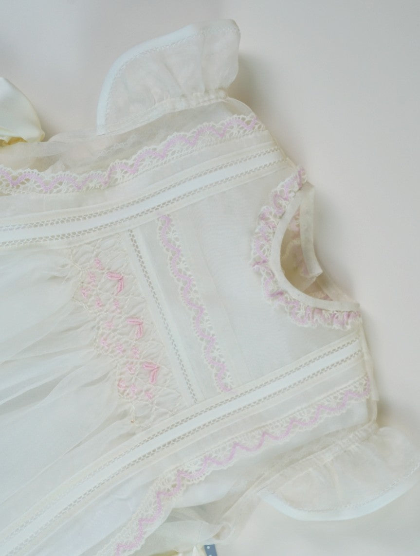 Luxe 2piece Spain Handmade Ivory/Pink Baby Dress