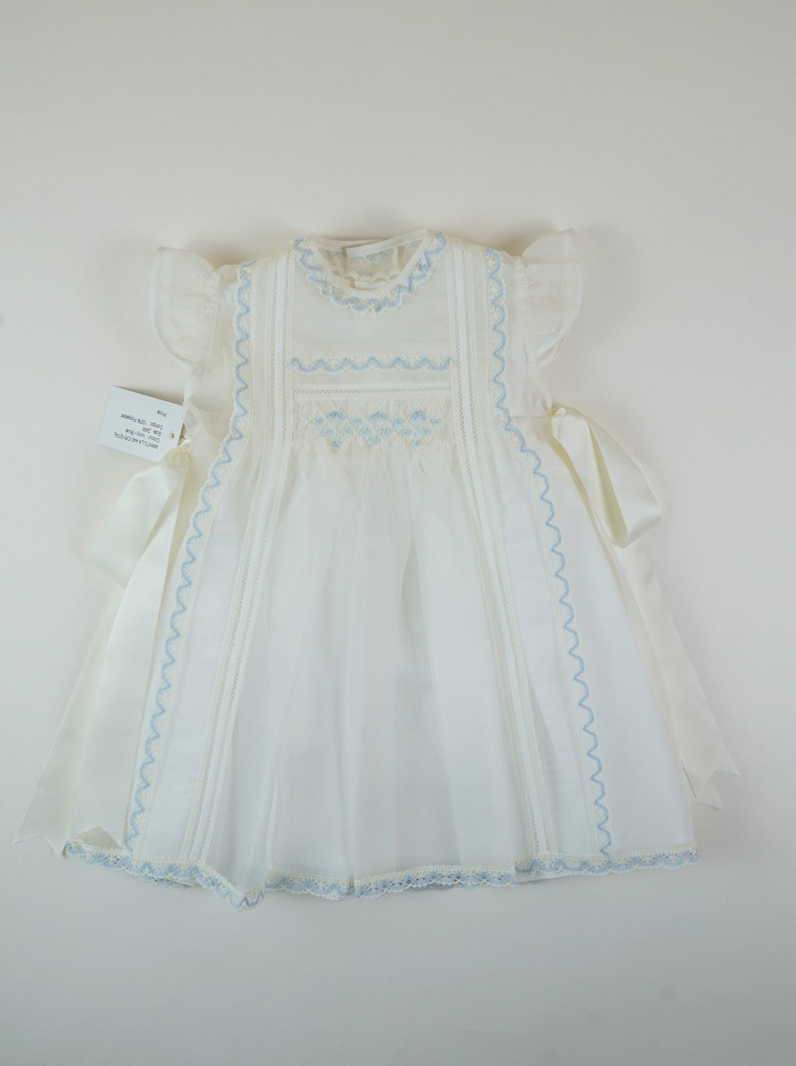 Luxe 2piece Spain Handmade Ivory/Blue Baby Dress