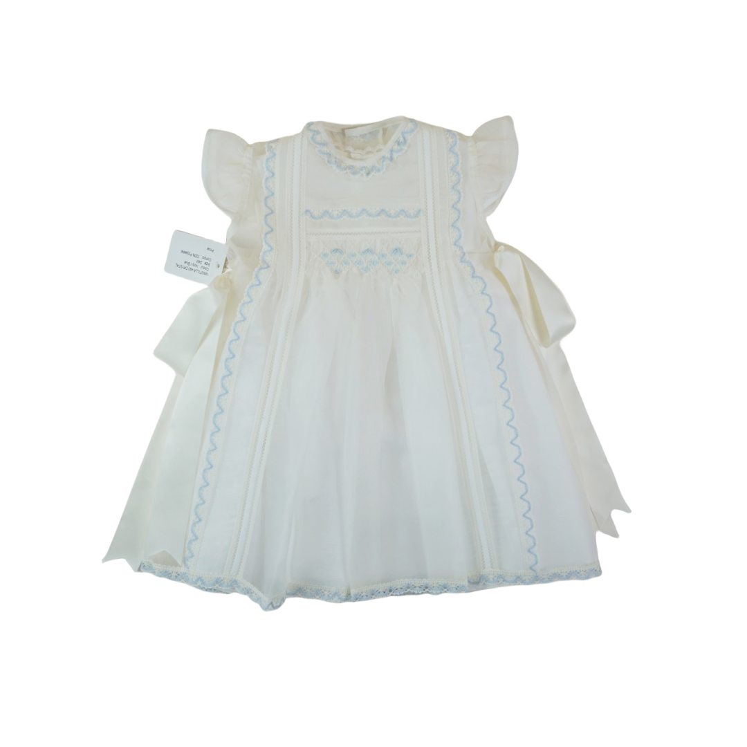 Luxe 2piece Spain Handmade Ivory/Blue Baby Dress