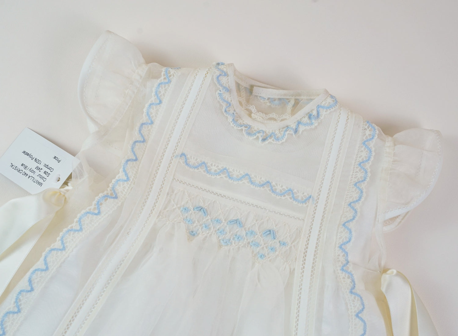 Luxe 2piece Spain Handmade Ivory/Blue Baby Dress