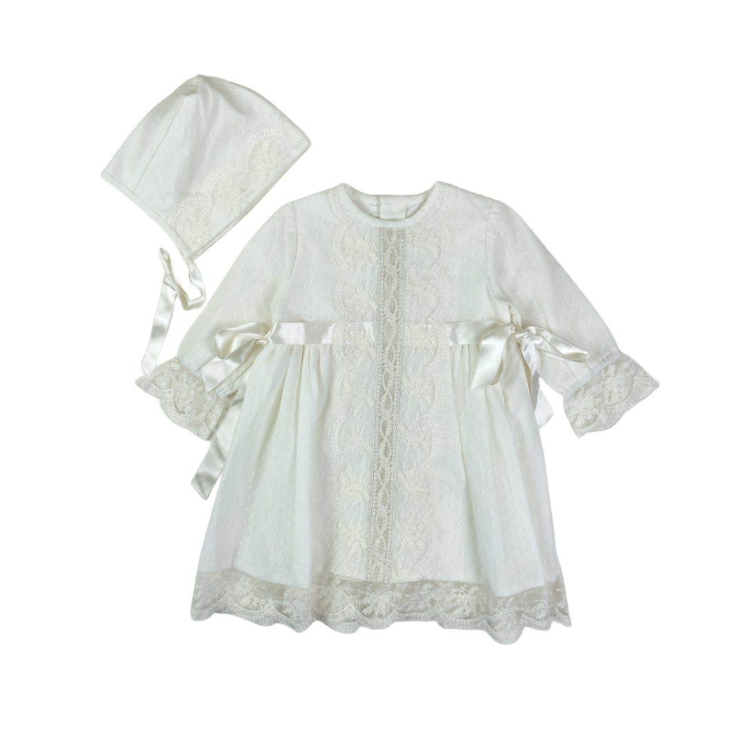 Mikimama tulle with Lace Baby Ceremony Dress and Bonnet