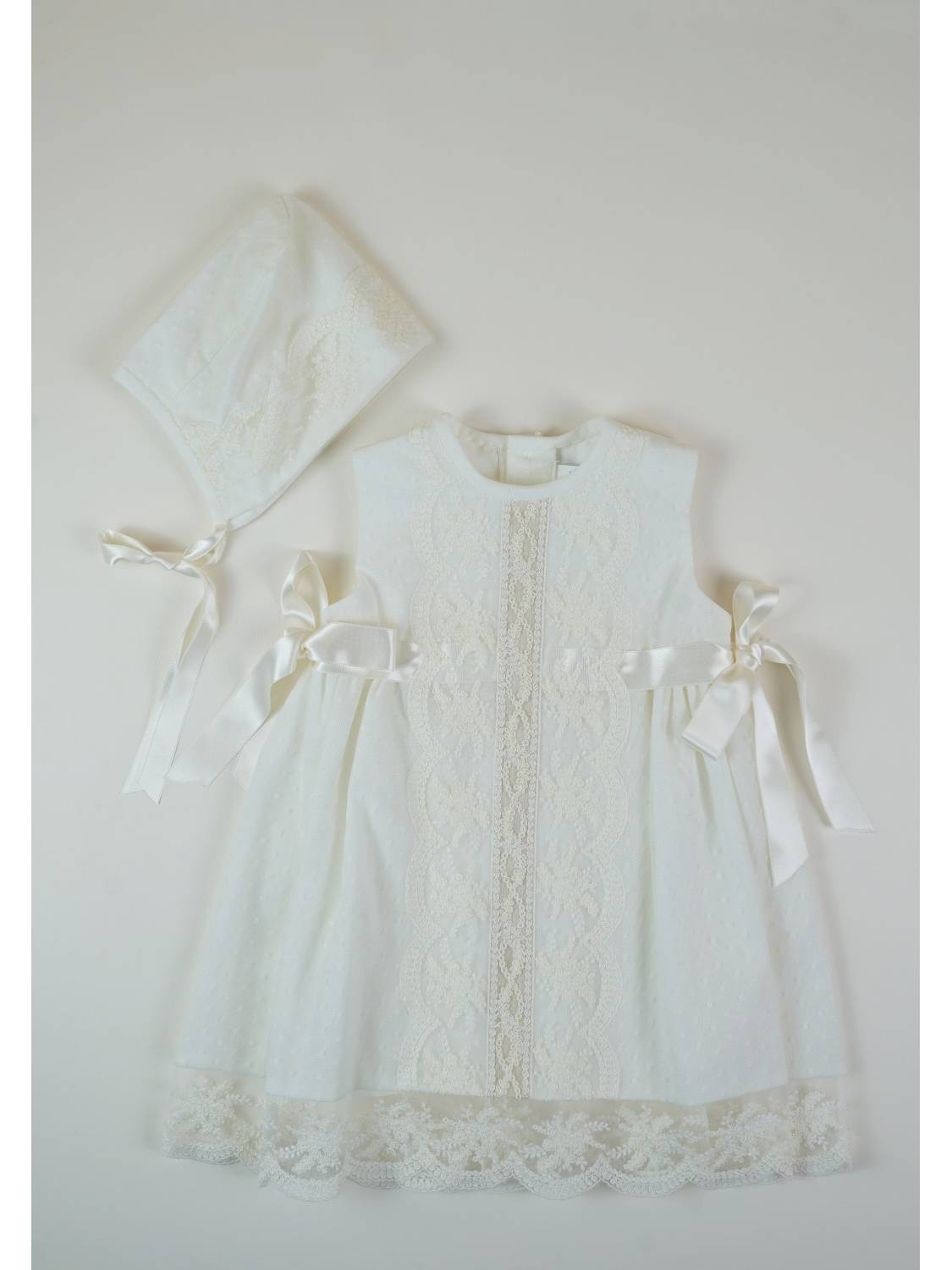 Mikimama tulle with Lace Baby Ceremony Dress and Bonnet
