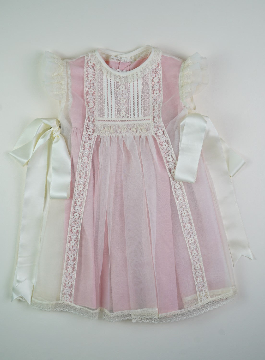 Exquisite Luxe 2-piece Handmade Ivory/Pink Baby Girl Birthday Dress