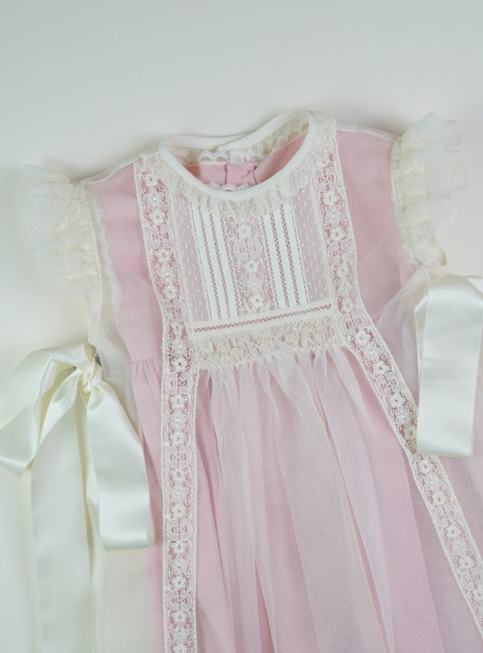 Exquisite Luxe 2-piece Handmade Ivory/Pink Baby Girl Birthday Dress