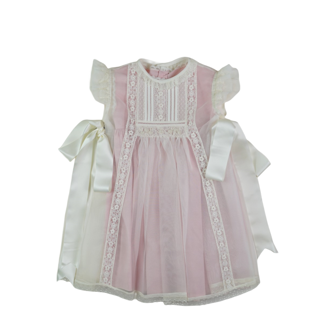 Exquisite Luxe 2-piece Handmade Ivory/Pink Baby Girl Birthday Dress