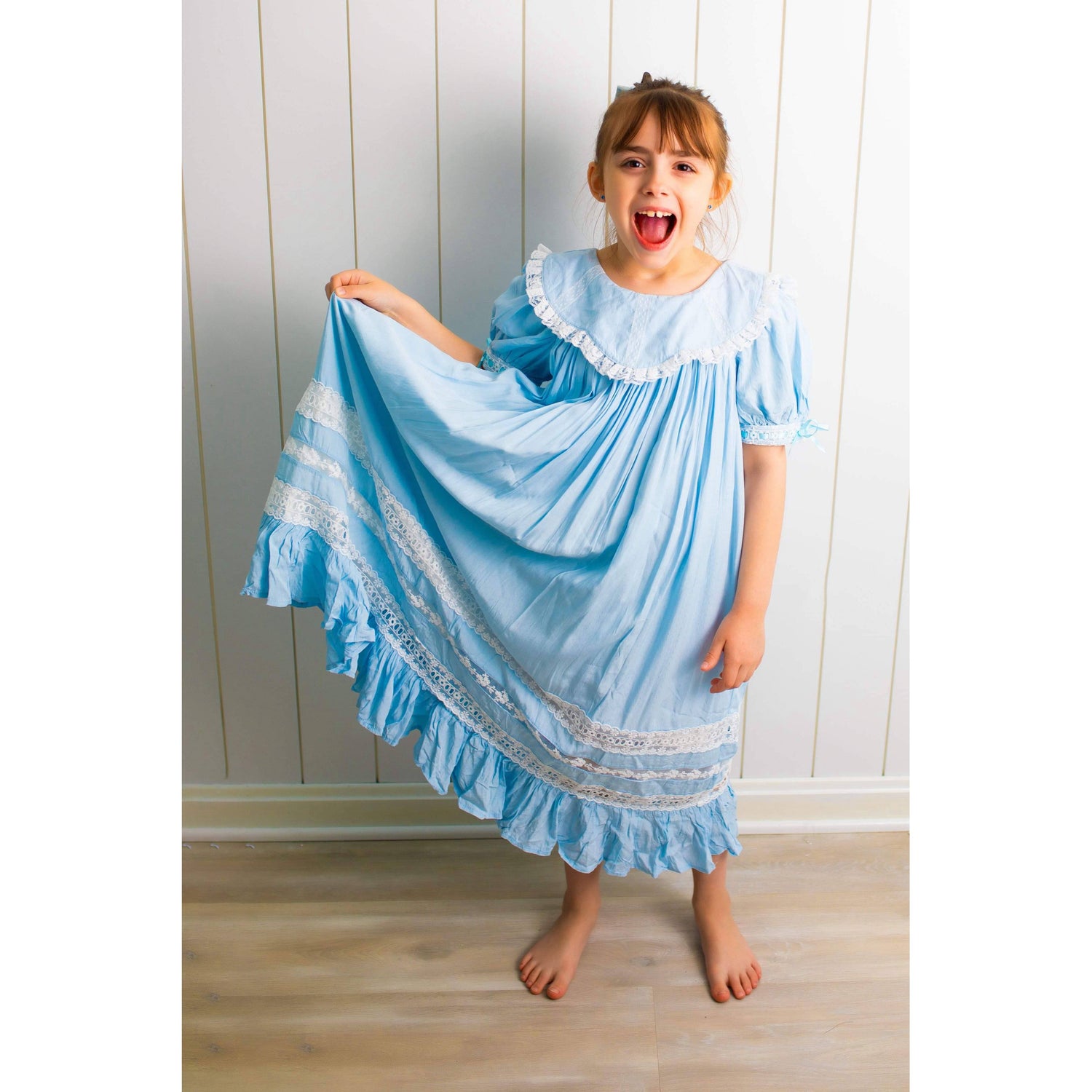JannyBB Blue Vintage Wave Sailor Neck Heirloom Dress