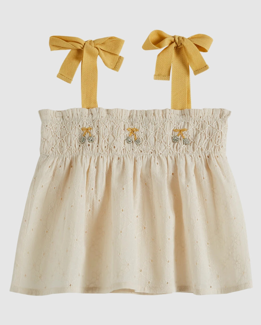 Emile Girls'  Sleeveless Cotton Blouse with Bow Straps