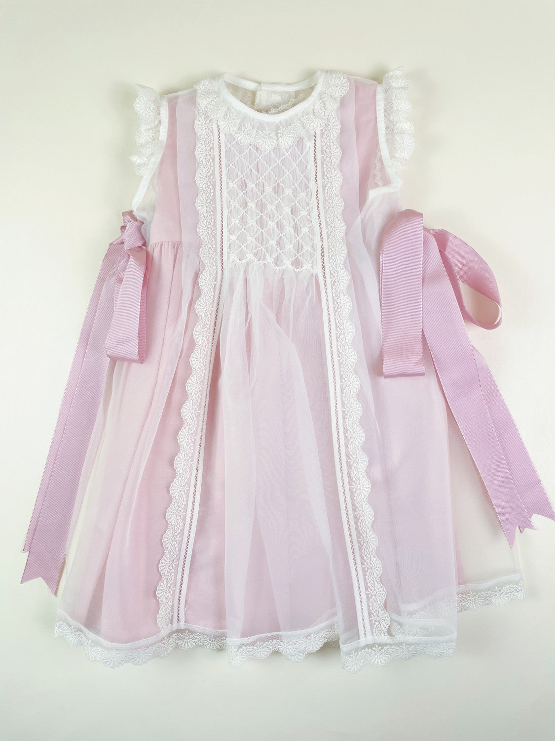 Pink crystal  2-piece Luxe Handsmocked Baby Dress