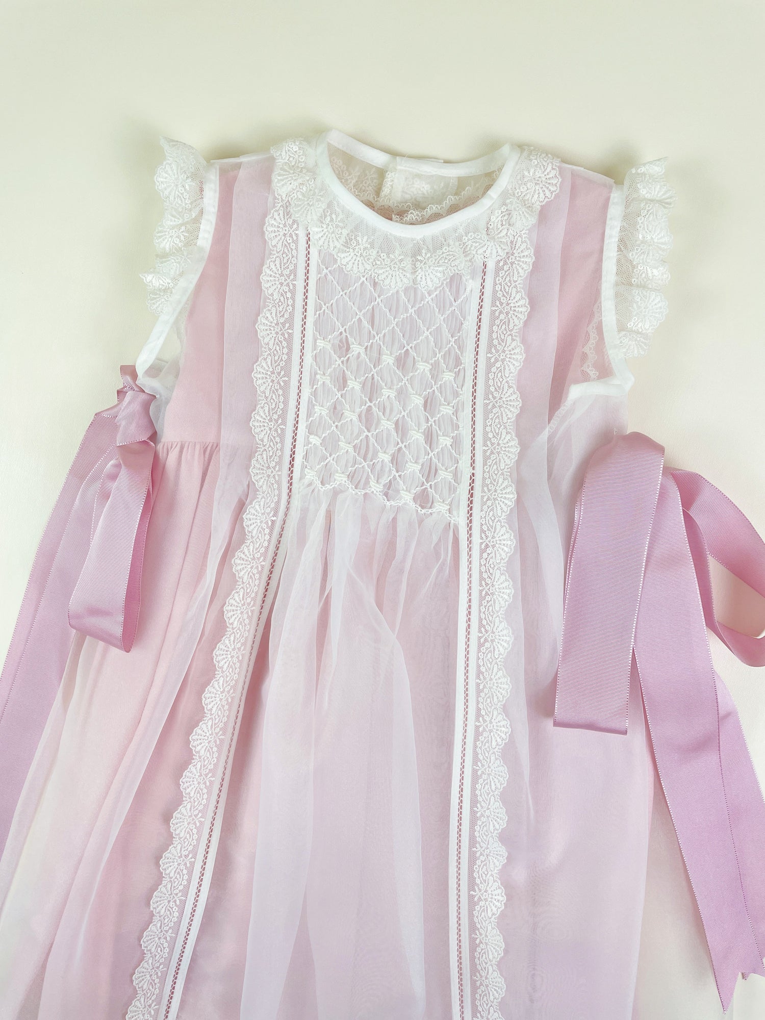 Pink crystal  2-piece Luxe Handsmocked Baby Dress