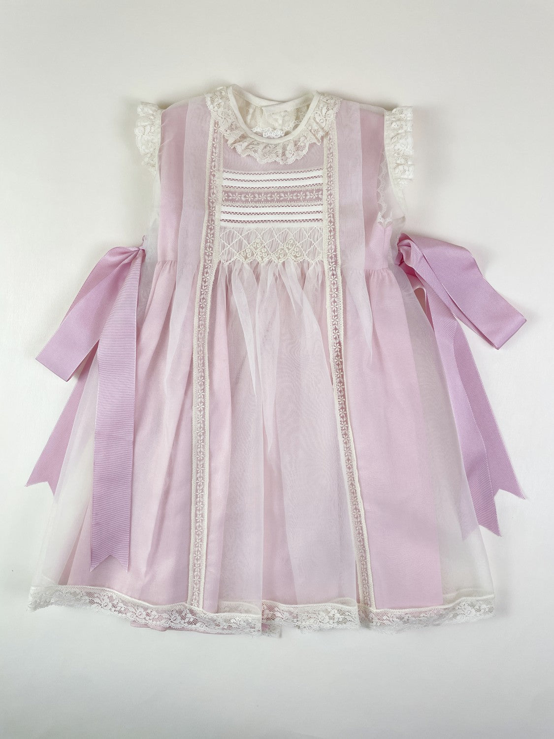 Spain Handmade smocked 2-piece Pink baby dress