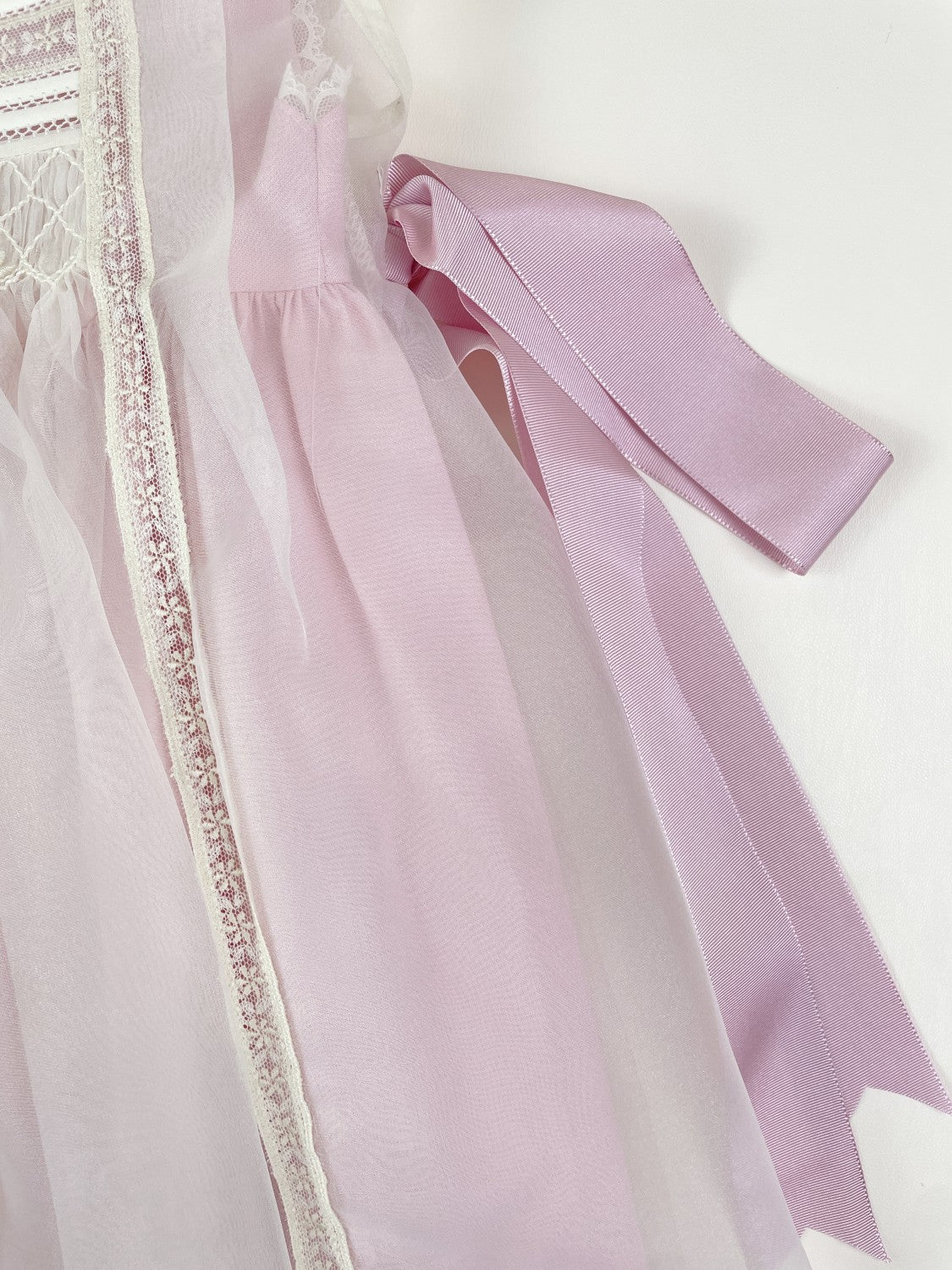 Spain Handmade smocked 2-piece Pink baby dress