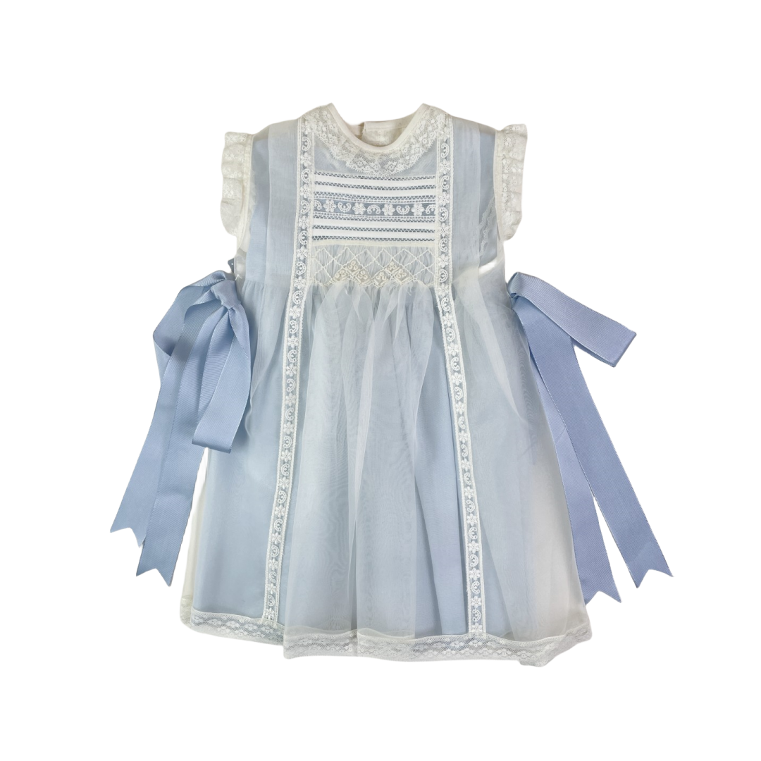 Spain Handmade smocked Blue 2-piece dress