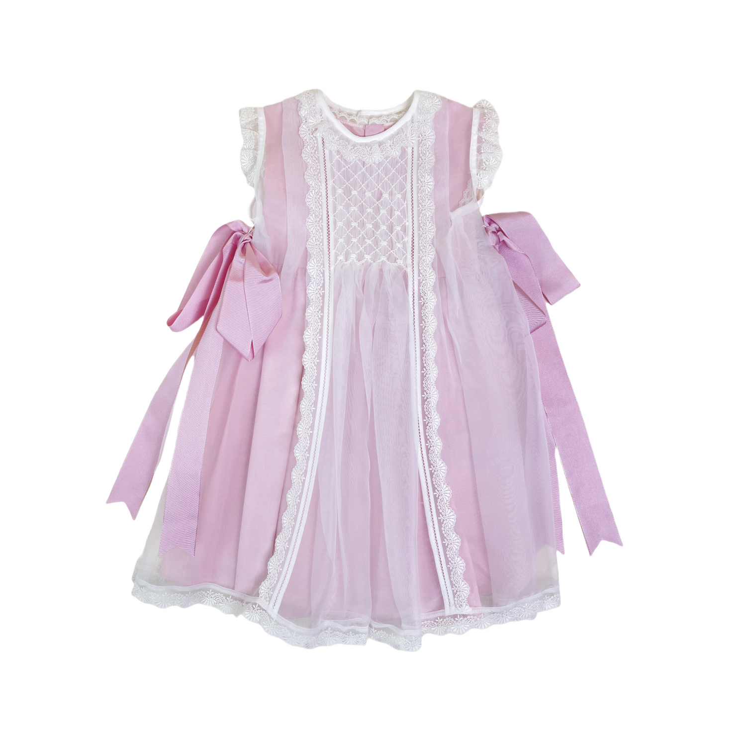 Pink crystal  2-piece Luxe Handsmocked Baby Dress