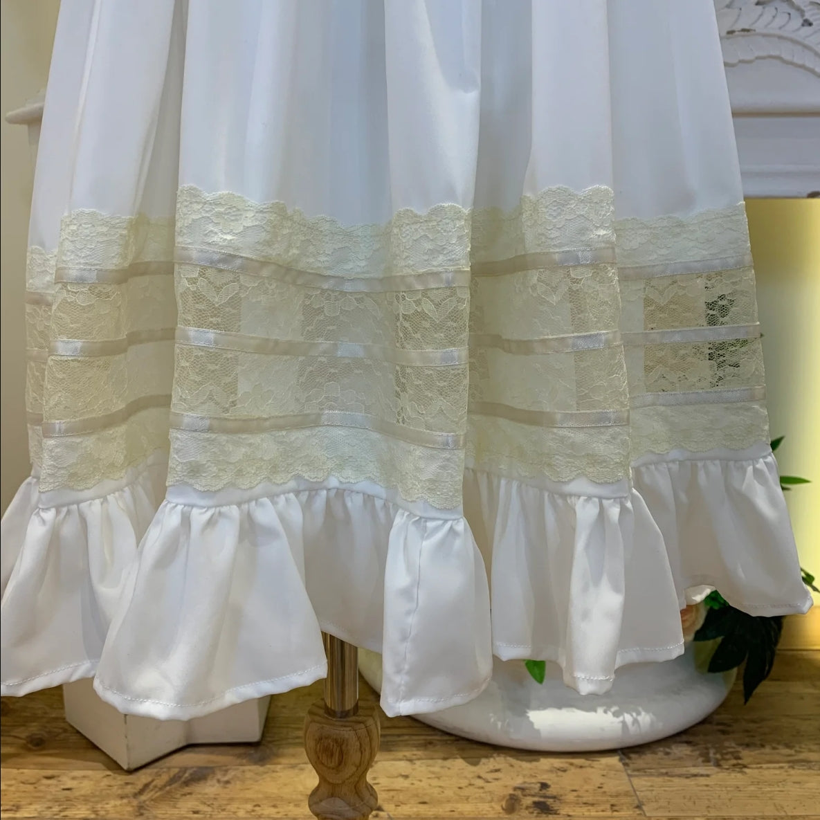 JannyBB White Champagne Lace Wave Neck Heirloom Dress