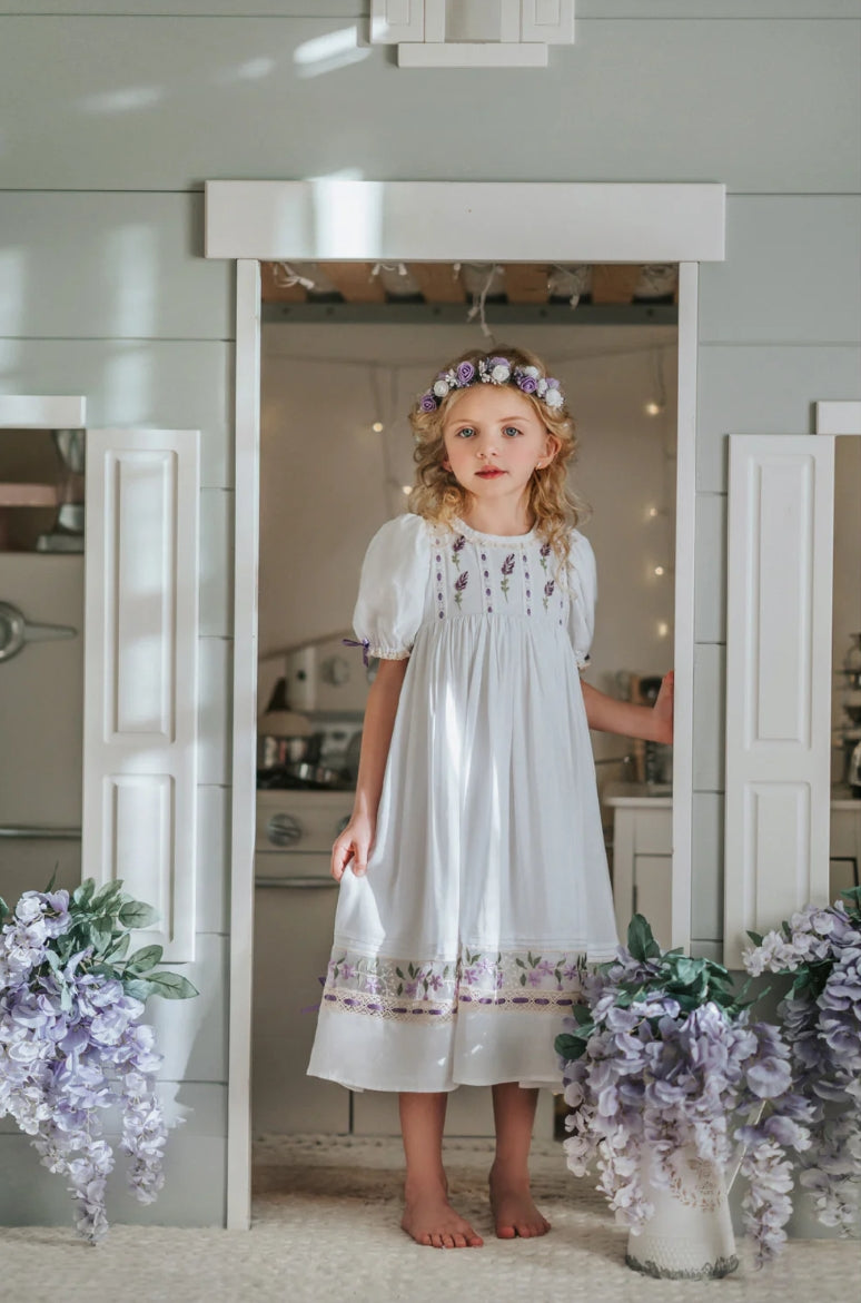 JannyBB Purple Flower Lovers Hand Embroidered Heirloom Dress