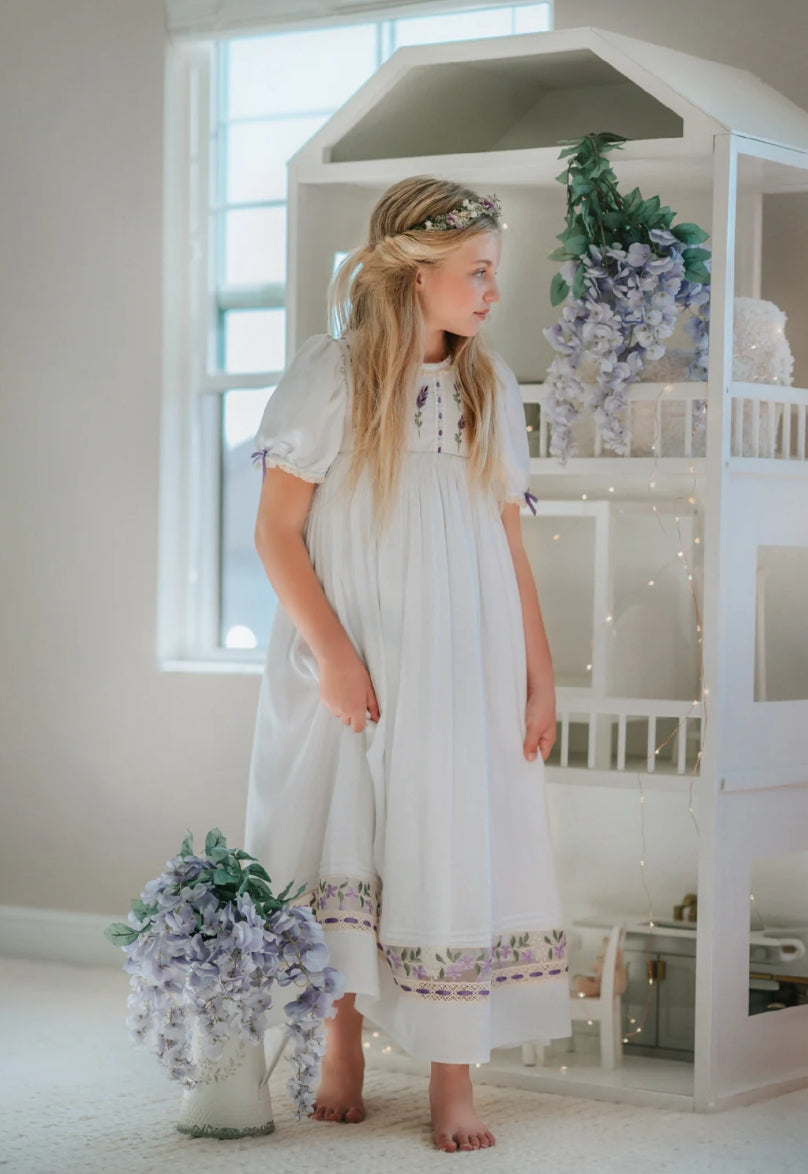 JannyBB Purple Flower Lovers Hand Embroidered Heirloom Dress