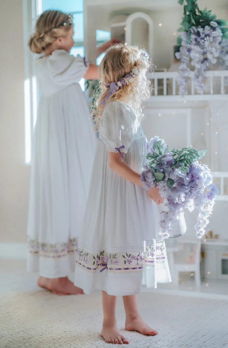JannyBB Purple Flower Lovers Hand Embroidered Heirloom Dress