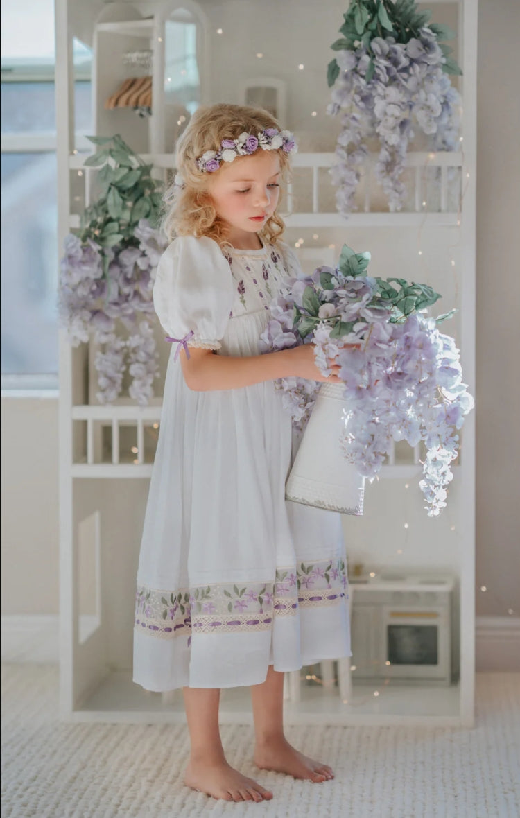 JannyBB Purple Flower Lovers Hand Embroidered Heirloom Dress