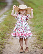 JannyBB Girl Dress Lace Crew Collar Puff Sleeve Cotton Kids Princess Dress