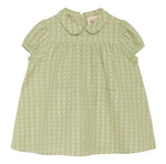 FLOESS Girls' Green Gingham Blouse with Peter Pan Collar