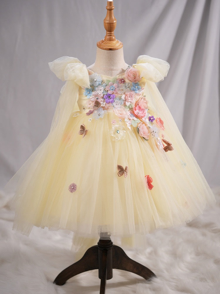 Sunshine Yellow Fairy Dress – 3D Flowers & Butterflies