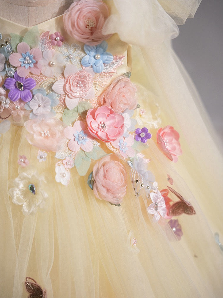 Sunshine Yellow Fairy Dress – 3D Flowers & Butterflies