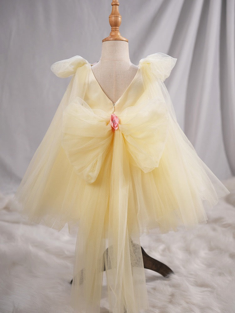 Sunshine Yellow Fairy Dress – 3D Flowers & Butterflies