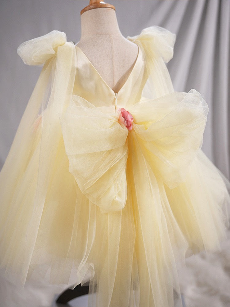 Sunshine Yellow Fairy Dress – 3D Flowers & Butterflies