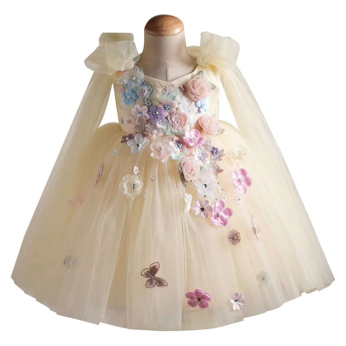 Sunshine Yellow Fairy Dress – 3D Flowers & Butterflies