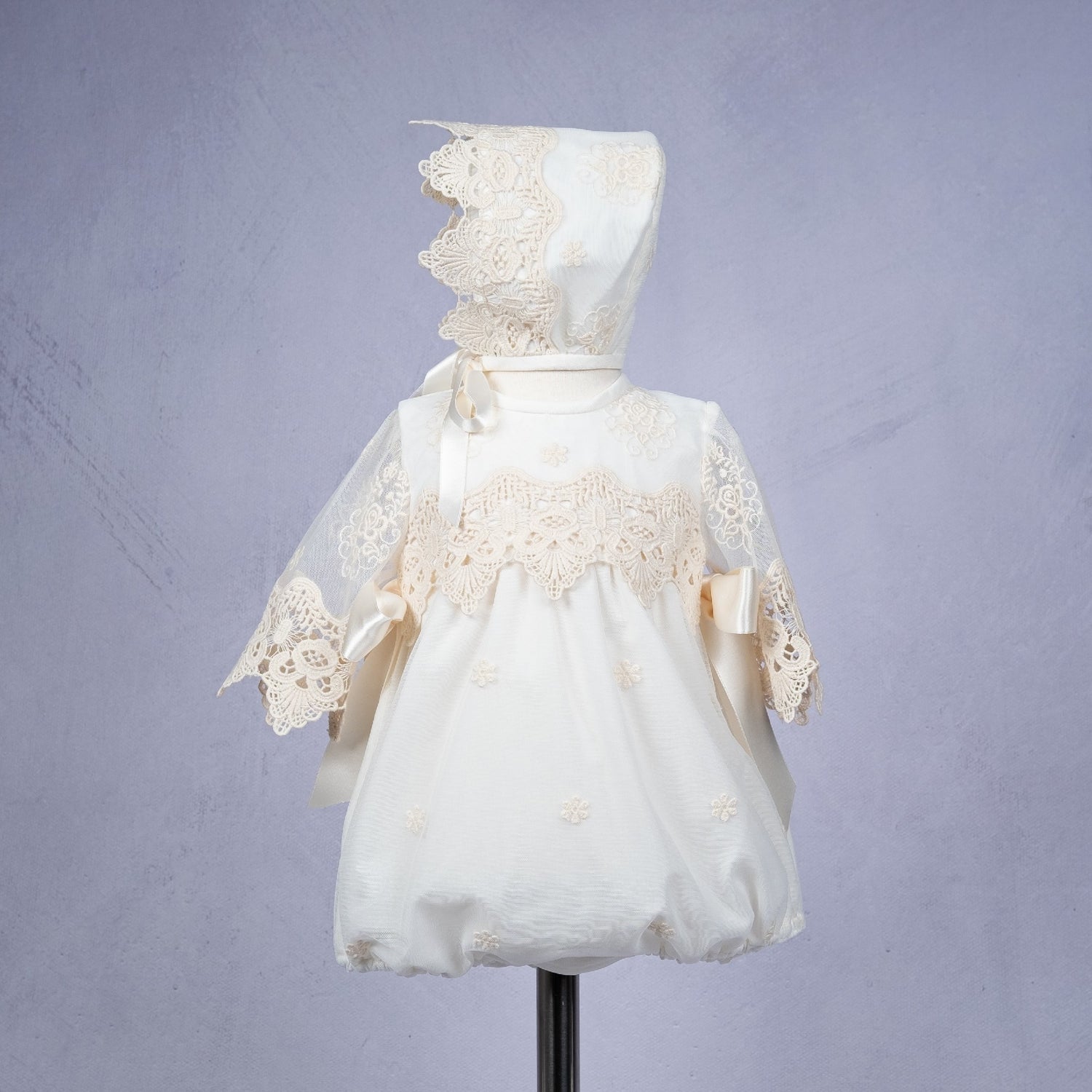 Mikimama Tulle and guipure Romper with Bonnet