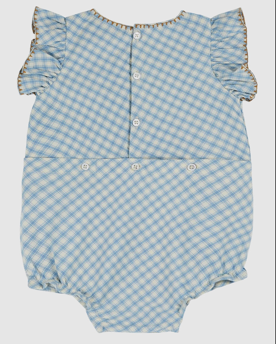 Emile Baby Blue Checkered Sleeveless Romper