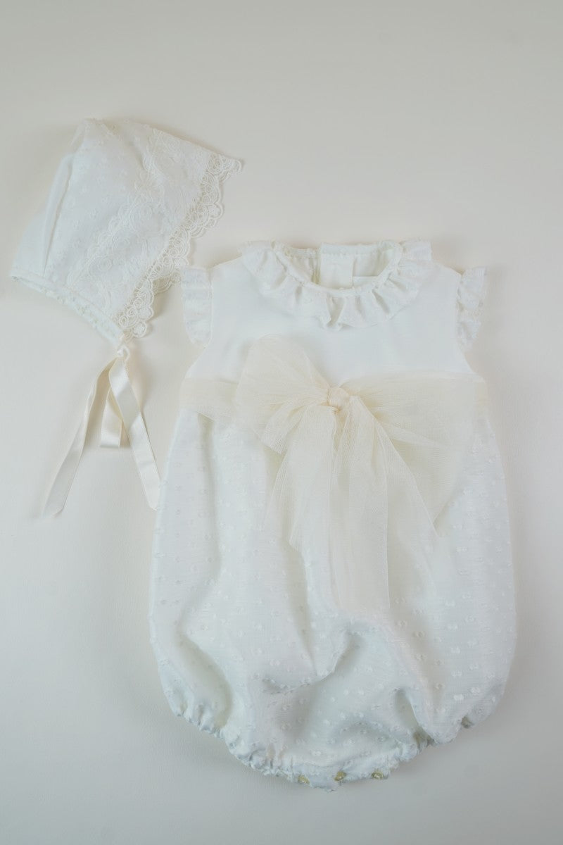 Mikimama Baby Muselina Topos Romper with Bonnet