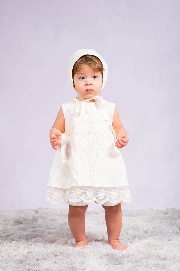 Mikimama tulle with Lace sleeveless Baby Ceremony Dress and Bonnet