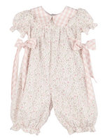 Pink Floral Baby Romper with Gingham Collar & Bows