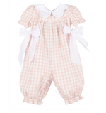Pink Gingham Baby Romper with Peter Pan Collar and Bows