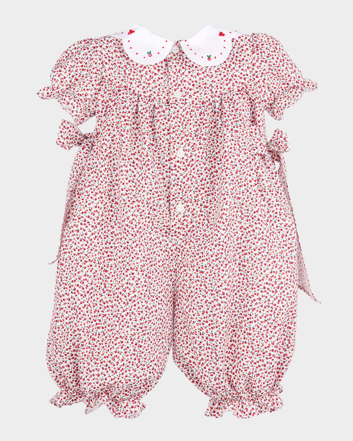 Vintage Red Floral Baby Romper with Embroidered Collar