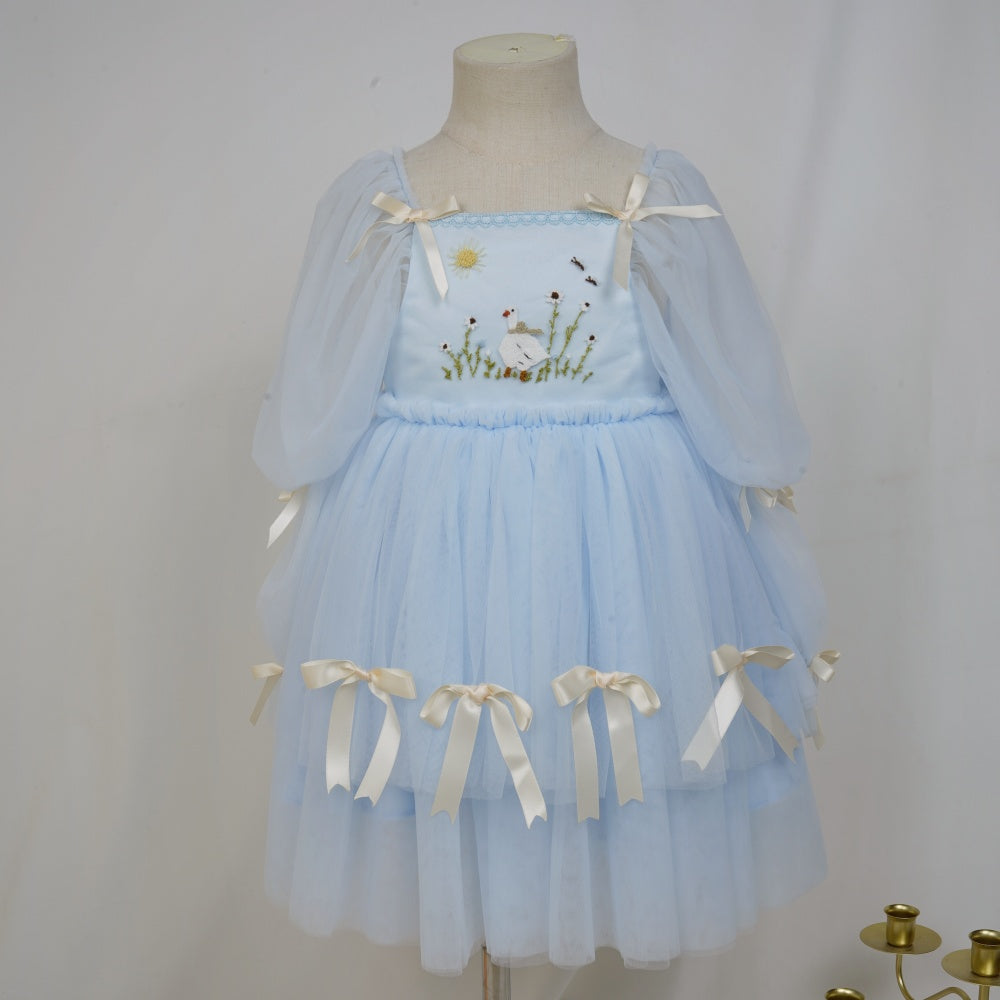 Blue Silly Goose Hand-Embroidered Tulle Birthday Dress| Pre-order
