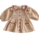 Bonjour Girls Cream Stripe Floral Smocked Cotton Dress