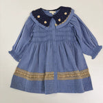Bonjour Girls Denim Blue Cotton Hand-Smocked Dress