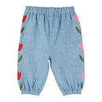 Bleu-Délavé Lightweight Cotton Denim Trousers with Rolled Cuffs