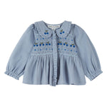 Blue Cherry Embroidered Cotton Blouse
