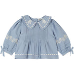 Blue Floral Embroidered Cotton Blouse