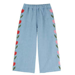 Bleu-Délavé Tulip Embroidered Wide-Leg Trousers